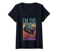 Mujer I'm The Birthday Boy Vintage Gamer Matching Birthday Camiseta Cuello V