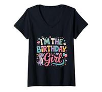 Mujer I'm The Birthday Girl Dinosaurio T-Rex Party Family Matching Camiseta Cuello V