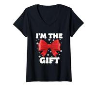 Mujer I'm The Gift Funny Ugly Christmas Sweater Christmas Bow Camiseta Cuello V