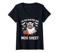 Mujer IM Too Viejo para Esta Hoja MOO Halloween Vaca Fantasma Camiseta Cuello V