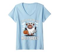 Mujer IM Too Viejo para Esta Hoja MOO Halloween Vaca Fantasma Camiseta Cuello V