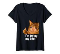 Mujer I'm Trying My Best Funny Crying Cat Meme Weird Cat Face Meme Camiseta Cuello V