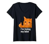 Mujer I'm Trying My Best Funny Crying Cat Meme Weird Cat Face Meme Camiseta Cuello V