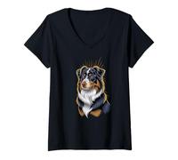 Mujer Imagen artística de Perro Aussie Dog Lover Majestic Camiseta Cuello V