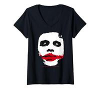 Mujer Imagen icónica Minimalista de The Dark Knight Joker Face Camiseta Cuello V