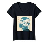 Mujer Imagina más Nube Mente Único Cielo Surrealista Camiseta Cuello V