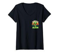 Mujer Imagina Que Soy un Extraterrestre Divertido Retro Atardecer Camiseta Cuello V