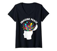 Mujer Imagine Peace Colorful Mind Explosion Camiseta Cuello V