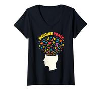 Mujer Imagine Peace Colorful Mind Explosion Camiseta Cuello V