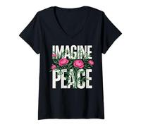 Mujer Imagine Peace Floral Tranquil Statement Camiseta Cuello V