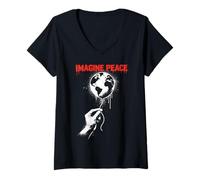 Mujer Imagine Peace Globe Hand Earth Balloon Camiseta Cuello V