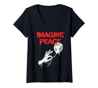 Mujer Imagine Peace Globe Hand Earth Balloon Camiseta Cuello V
