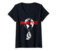 Mujer Imagine Peace Globe Hand Earth Balloon Camiseta Cuello V