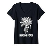 Mujer Imagine Peace Grenade Flowers Harmony Message Camiseta Cuello V