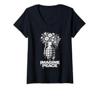 Mujer Imagine Peace Grenade Flowers Harmony Message Camiseta Cuello V