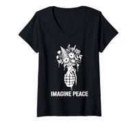 Mujer Imagine Peace Grenade Flowers Harmony Message Camiseta Cuello V