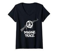 Mujer Imagine Peace Symbol Ban Weapons Camiseta Cuello V