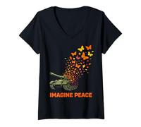 Mujer Imagine Peace Tank Butterfly Flowers Camiseta Cuello V