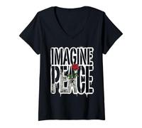 Mujer Imagine Peace with Rose Symbol of Hope Camiseta Cuello V