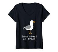 Mujer Imma Steal Ur Fries Divertidos Aperitivos de Verano en la Playa de gaviotas Camiseta Cuello V