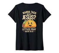 Mujer IMPRESIÓN AL Dorso DE Lechuga del Cinco DE Mayo Wanna Taco Bout Jesus Camiseta Cuello V