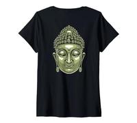 Mujer Impresión de Cabeza de Buda Siddhartha Gautama Camiseta Cuello V