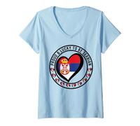 Mujer Impresión de corazón con la bandera de Proud And Lucky To Be Serbian I Love Serbia Camiseta Cuello V