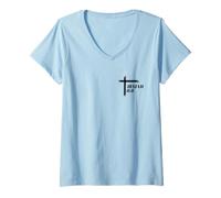 Mujer Impresión de Cruz Cristiana Here Am I Send me en la Parte Delantera y Trasera Camiseta Cuello V