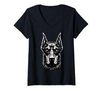 Mujer Impresión de Imagen de Perro Doberman Genial Camiseta Cuello V