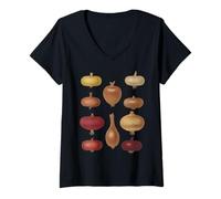 Mujer Impresión de Variedad de Cebolla Vintage: Comida botánica de Cocina Camiseta Cuello V