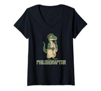 Mujer Impresión humorística de Philosoraptor Logic Thinker Dinosaur Meme Camiseta Cuello V
