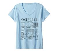 Mujer Impresión Impresa de Computer Gamer Geek Vintage IT Hardware PC Hardware Camiseta Cuello V