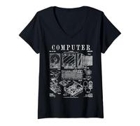 Mujer Impresión Impresa de Computer Gamer Geek Vintage IT Hardware PC Hardware Camiseta Cuello V