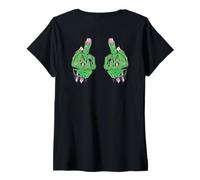 Mujer Impresión Trasera de Dedos Zombies. Camiseta Cuello V