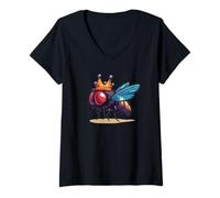 Mujer Impresionante atuendo de mosca para amantes de los insectos coronados y reyes Camiseta Cuello V