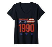 Mujer Impresionante Bandera Vintage de 1990 de Estados Unidos clásico 1990 Camiseta Cuello V