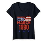 Mujer Impresionante Bandera Vintage de Marzo de 1990 de Marzo de 1990 Camiseta Cuello V