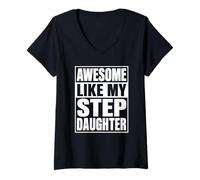 Mujer Impresionante como mi hijastra Divertida Familia Padre mamá Camiseta Cuello V