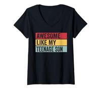 Mujer Impresionante como Mi Hijo Adolescente Gracioso Vintage Angustiado Camiseta Cuello V