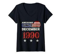 Mujer Impresionante Desde 1990 Vintage USA Flag Classic December 1990 Camiseta Cuello V