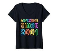 Mujer Impresionante Desde 2001 Teacher 25th Birthday Boy Girl Bruh BFF Camiseta Cuello V