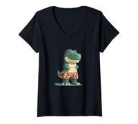 Mujer Impresionante Dinosaurio para Pantalones Cortos de natación y Amantes de Las Vacaciones Camiseta Cuello V