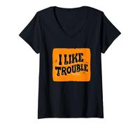 Mujer Impresionante Disfraz de I Like Trouble para los Amantes de los emblemas geniales Camiseta Cuello V