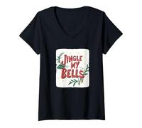Mujer Impresionante Emblema Jingle my Bells para Navidad Divertida y traviesa Camiseta Cuello V