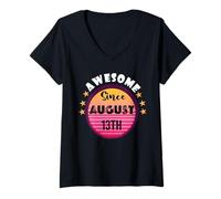 Mujer Impresionante nacido en agosto 13 Cumpleaños 13 Agosto Vintage Camiseta Cuello V