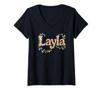 Mujer Impresionante Primer Nombre Layla Cottagecore Girl Birthday Party Camiseta Cuello V