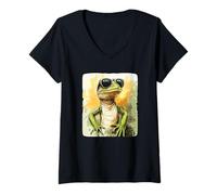 Mujer Impresionante reptil lagarto con aspecto fresco e informal Camiseta Cuello V