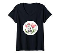 Mujer Impresionante Temporada de Tulipanes y Frases Divertidas para niños y niñas Camiseta Cuello V