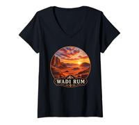 Mujer Impresionante Wadi Rum Desierto Puesta del Sol Medio Oriente Paisaje Camiseta Cuello V