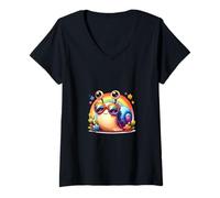 Mujer Impresionantes gafas de sol de arco iris lindo caracol Camiseta Cuello V